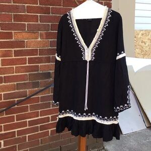 Moda International Black Dress with Cream Embroidery